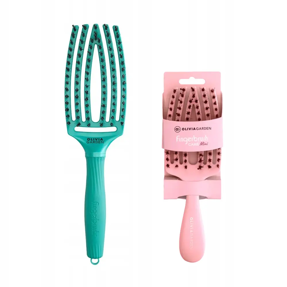 Četka za raščešljavanje Olivia Garden Fingerbrush Kids Mini - Pink + Earth Green
